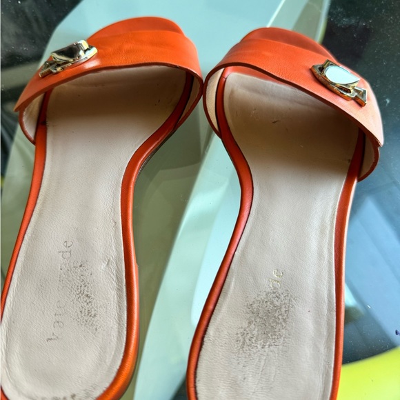 Kate Spade Slides Slip On Sandals Orange Gold Accents Sz 7.5 - Picture 8 of 8